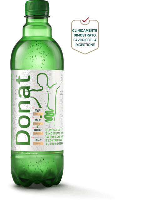 Donat, acqua minerale naturale con una combinazione unica di minerali che favoriscono la digestione in maniera naturale.