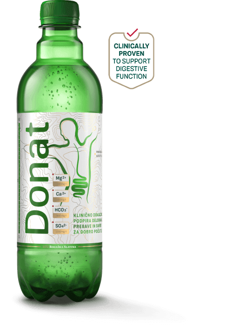 A plastic bottle of Donat natural mineral water.